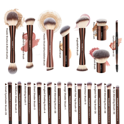 MAANGE 20pcs/set Pro Makeup Brushes Double Ended Foundation Concealers Blush Eye Shadows Brush for Liquid Cream Powder Blending