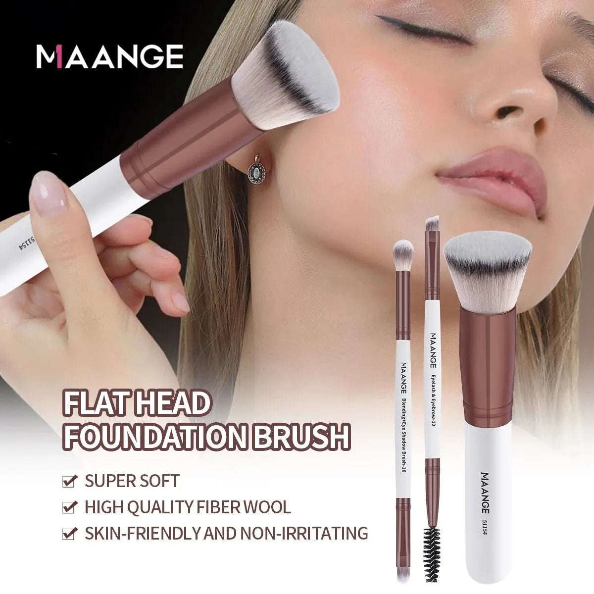 MAANGE 3pcs Makeup Brushes Set Foundation Concealer Brush Eyelashes Brush Eyeshadow Brush